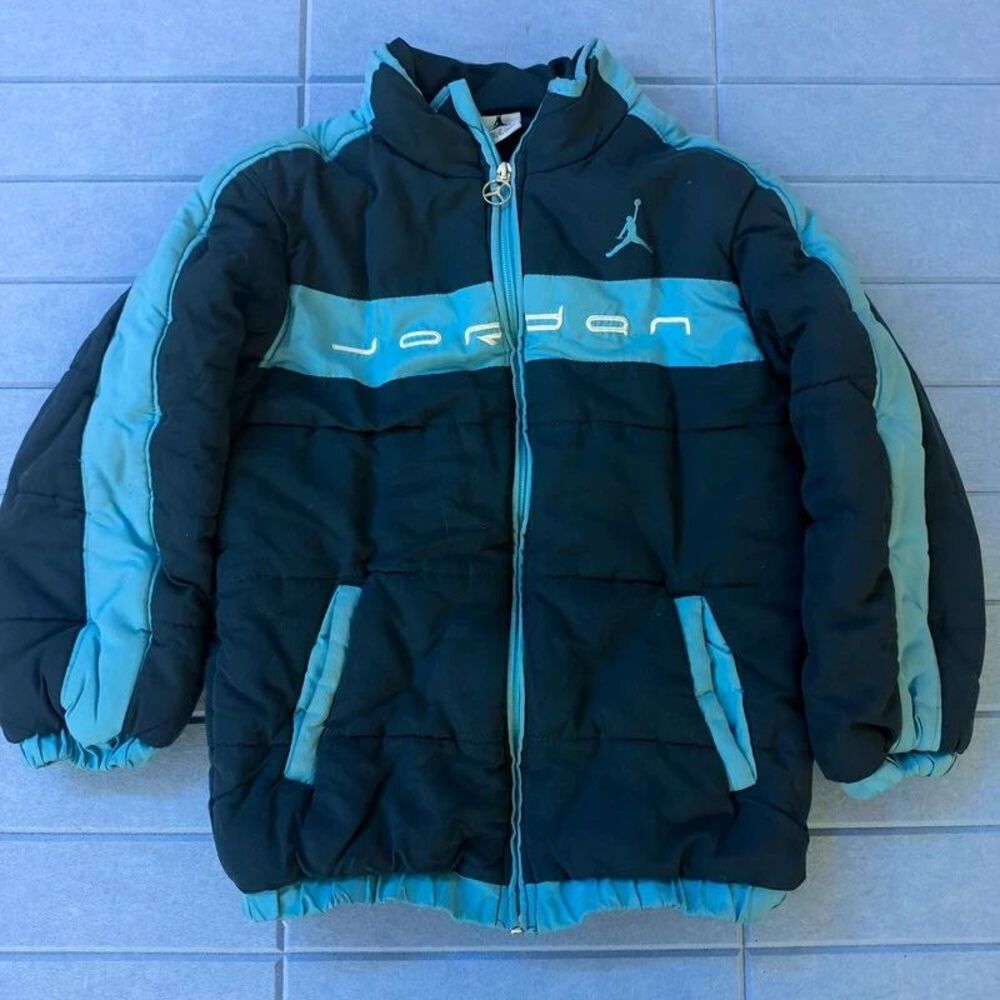 Vintage Jordan Kids Puffer Jacket Coat Fleece Lined Size S (UNC Blue / Navy)